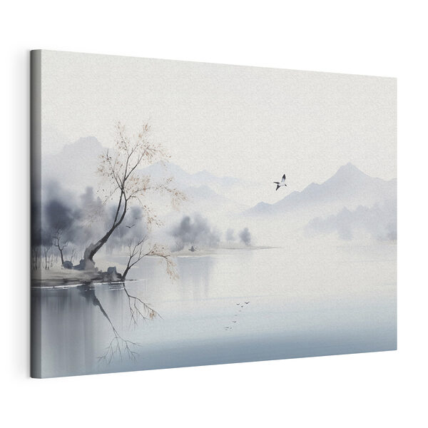 Tableaux Un oiseau survolant un lac