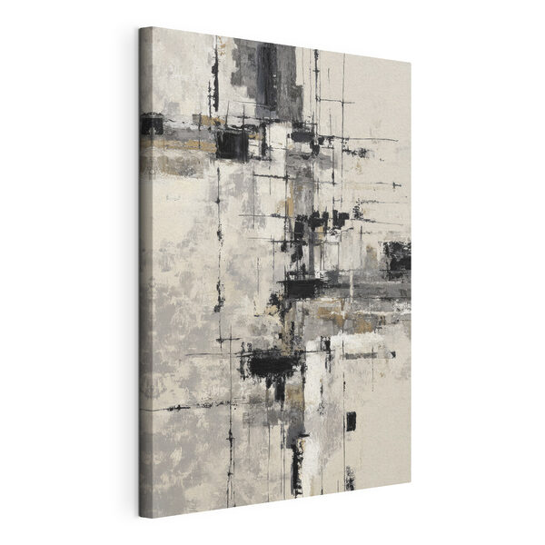 Peinture représentant un mur blanc orné de carrés noirs et blancs Tableaux Peinture représentant un mur blanc orné de carrés noirs et blancs