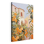 Tableaux Des oranges poussant sur un arbre, avec des immeubles en arrière-plan