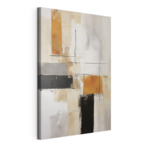 Peinture représentant un mur blanc orné de carrés noirs et marron Tableaux Peinture représentant un mur blanc orné de carrés noirs et marron
