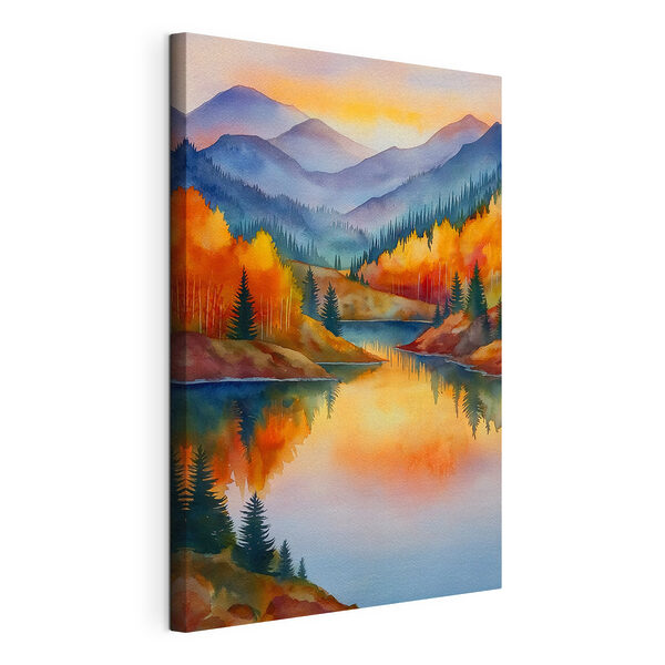 Aquarelle représentant un lac entouré d'arbres Tableaux Aquarelle représentant un lac entouré d'arbres