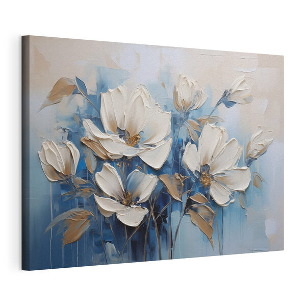 Peinture représentant des fleurs sur fond bleu Tableaux Peinture représentant des fleurs sur fond bleu