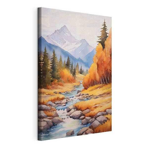 Aquarelle représentant une rivière traversant une forêt Tableaux Aquarelle représentant une rivière traversant une forêt