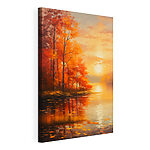 Tableaux Tableau représentant un lac avec des arbres et des feuilles orange