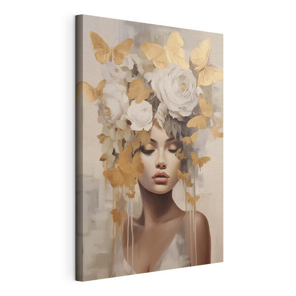 Tableau représentant une femme avec des fleurs et des papillons Tableaux Tableau représentant une femme avec des fleurs et des papillons