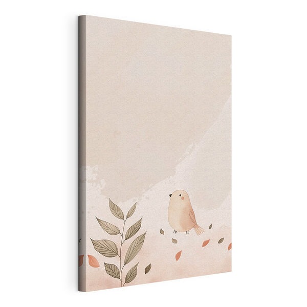 Un oiseau et des feuilles sur fond blanc Tableaux Un oiseau et des feuilles sur fond blanc
