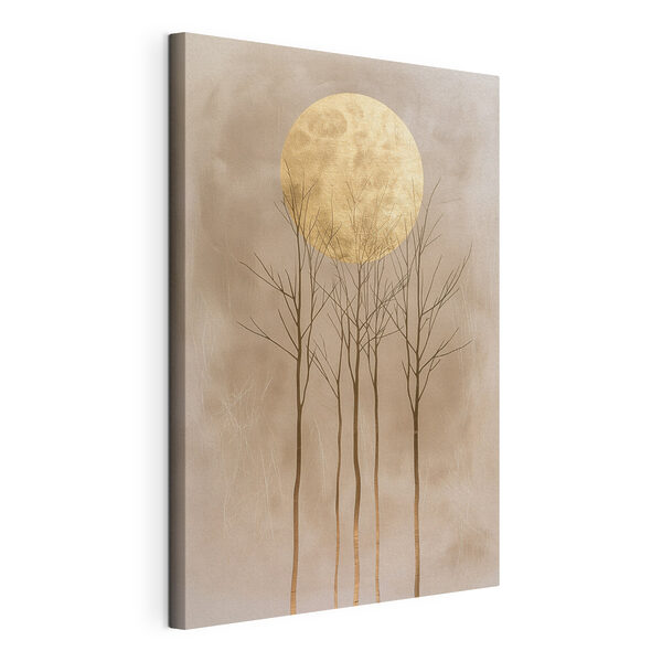 Un groupe d'arbres avec une grande lune jaune Tableaux Un groupe d'arbres avec une grande lune jaune