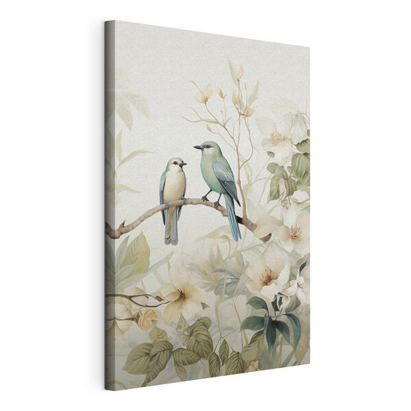 Deux oiseaux sur une branche fleurie Tableaux Deux oiseaux sur une branche fleurie