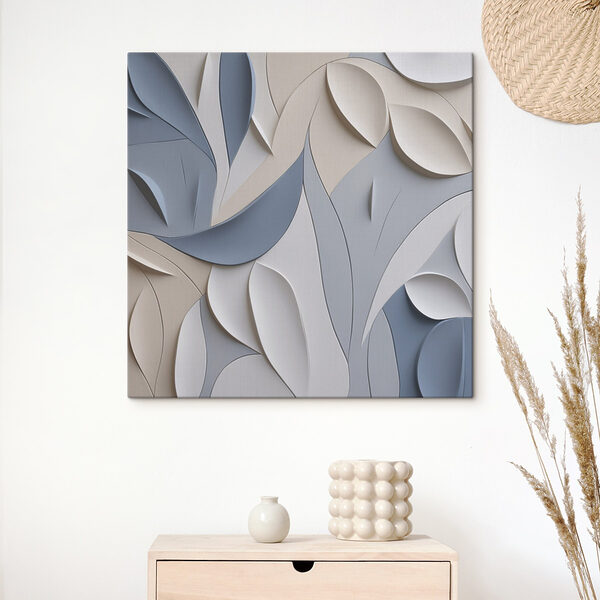 Tableaux Mur orné de feuilles blanches et bleues