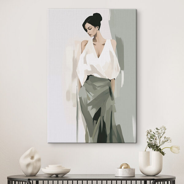 Tableaux Une femme en chemise blanche et jupe verte
