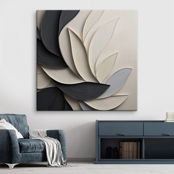 Motif de feuilles en noir et blanc Tableaux Motif de feuilles en noir et blanc