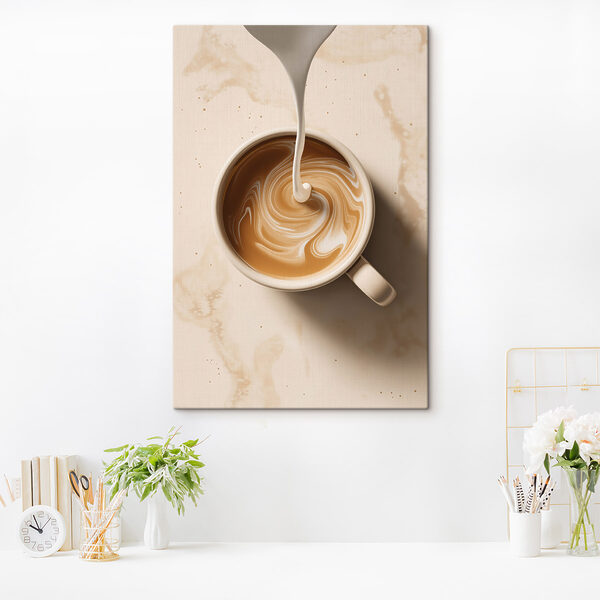 Tableaux Une tasse de café dans laquelle on verse du lait