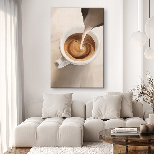 Tableaux Une tasse de café dans laquelle on verse du lait