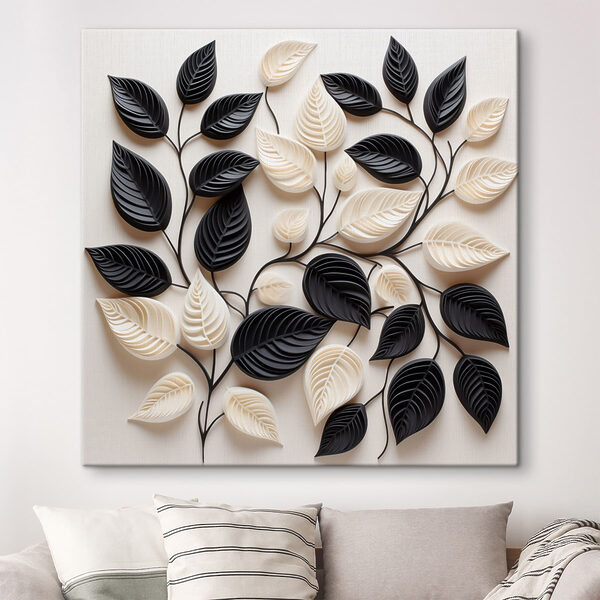 Tableaux Des feuilles noires et blanches sur un fond blanc