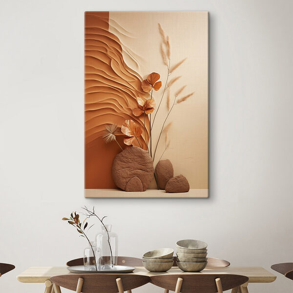Mur marron et blanc orné de vagues et de fleurs marron et blanches Tableaux Mur marron et blanc orné de vagues et de fleurs marron et blanches