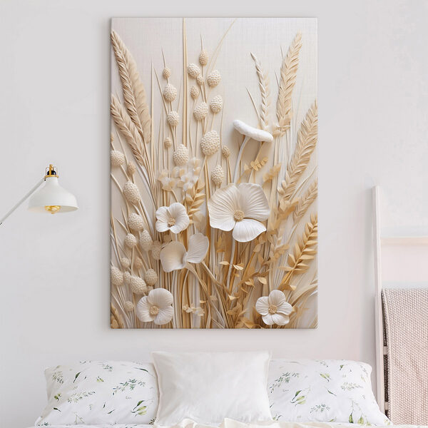 Bouquet de fleurs blanches et de blé brun Tableaux Bouquet de fleurs blanches et de blé brun