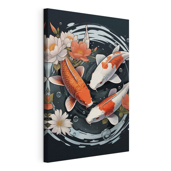 Tableaux Un groupe de poissons nageant dans l'eau au milieu de fleurs