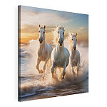 Tableaux Un groupe de chevaux blancs galopant sur une plage