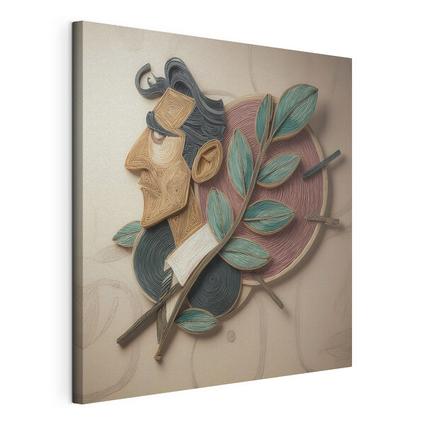 Œuvre représentant un homme entouré de feuilles sur un mur Tableaux Œuvre représentant un homme entouré de feuilles sur un mur