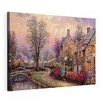 Tableaux Peinture d'une maison avec des fleurs et un chemin