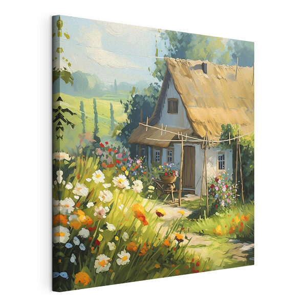 Tableaux Charmant cottage entouré de fleurs éclatantes