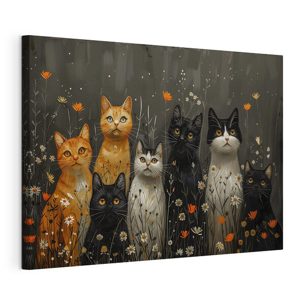 Groupe de chats dans un champ de fleurs Tableaux Groupe de chats dans un champ de fleurs