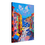 Tableaux Peinture d'une ville avec des bateaux et des gens