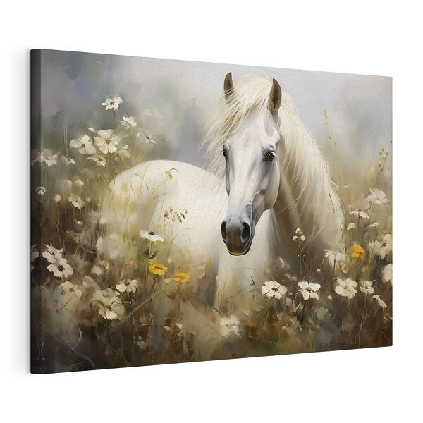 Cheval blanc dans un champ de fleurs Tableaux Cheval blanc dans un champ de fleurs