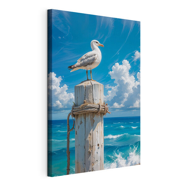 Tableaux Mouette debout sur un poteau en bois