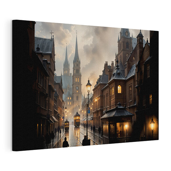 Rue avec des bâtiments et un train Tableaux Rue avec des bâtiments et un train