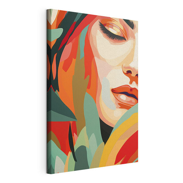 Visage de femme avec des feuilles colorées Tableaux Visage de femme avec des feuilles colorées