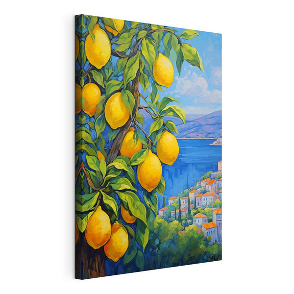 Peinture d'un citronnier avec une ville en arrière-plan Tableaux Peinture d'un citronnier avec une ville en arrière-plan