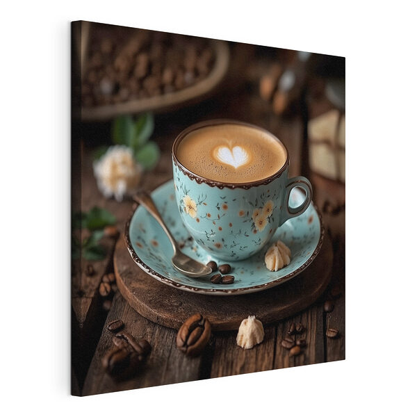 Tableaux Tasse de café avec une mousse en forme de cœur dans la mousse