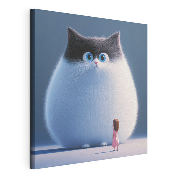 Caricature d'un chat regardant une petite fille Tableaux Caricature d'un chat regardant une petite fille