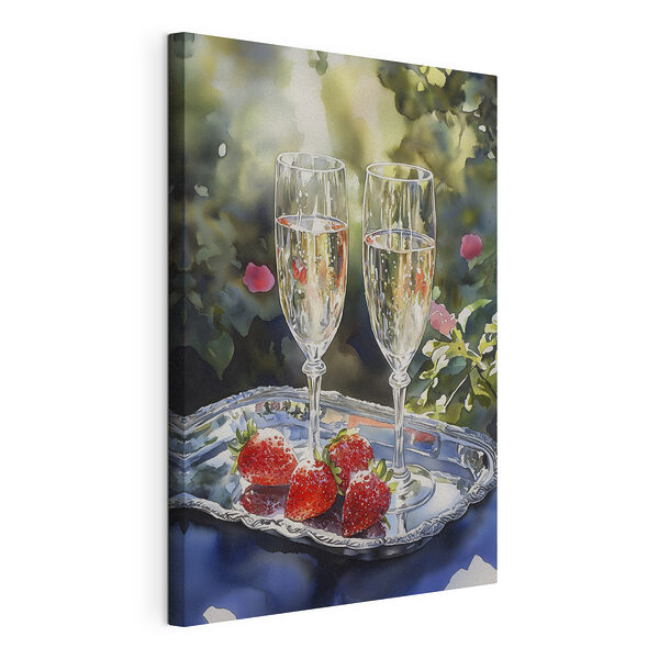 Deux coupes de champagne et des fraises sur un plateau Tableaux Deux coupes de champagne et des fraises sur un plateau
