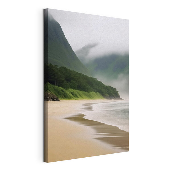 Tableaux Plage avec arbres et montagnes