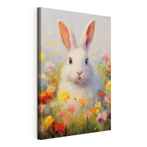 Lapin blanc dans un champ de fleurs Tableaux Lapin blanc dans un champ de fleurs