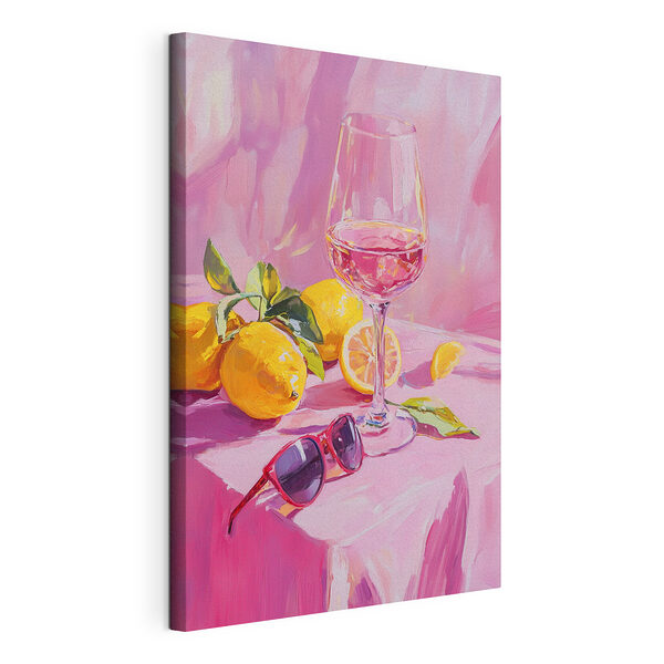 Verre de vin à côté de citrons et de lunettes de soleil Tableaux Verre de vin à côté de citrons et de lunettes de soleil