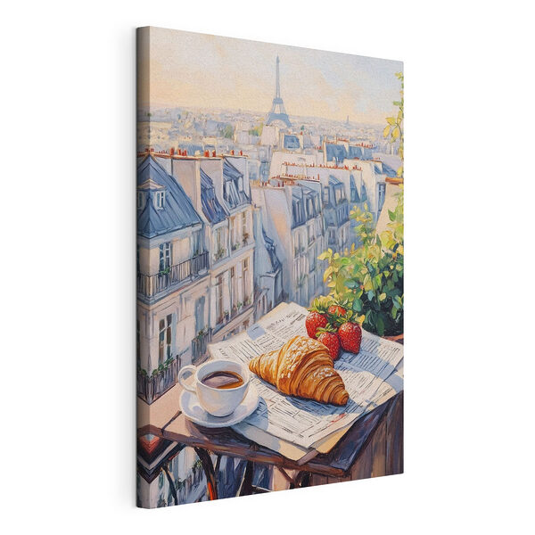 Tableaux Petit déjeuner sur une table avec une tasse de café et des fraises