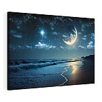 Tableaux Lune et étoiles sur une plage