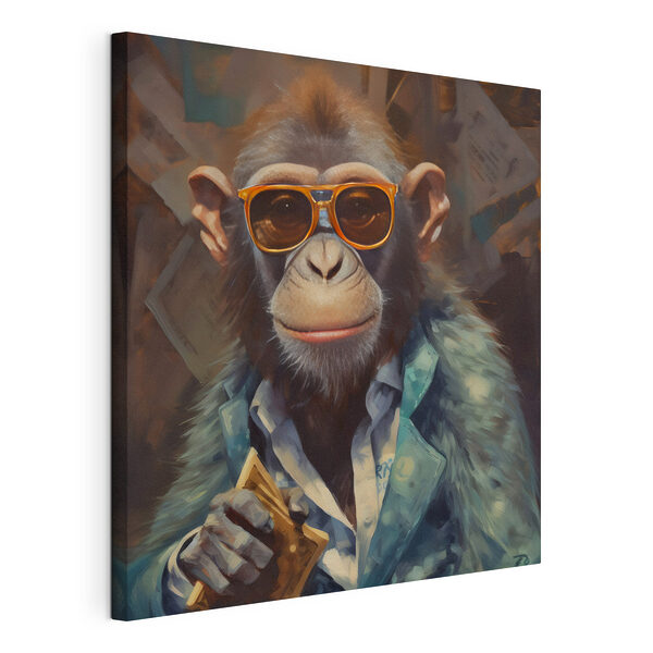 Chimpanzé portant des lunettes de soleil et tenant une carte Tableaux Chimpanzé portant des lunettes de soleil et tenant une carte