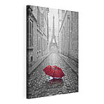Tableaux Parapluie rouge dans une rue humide de Paris