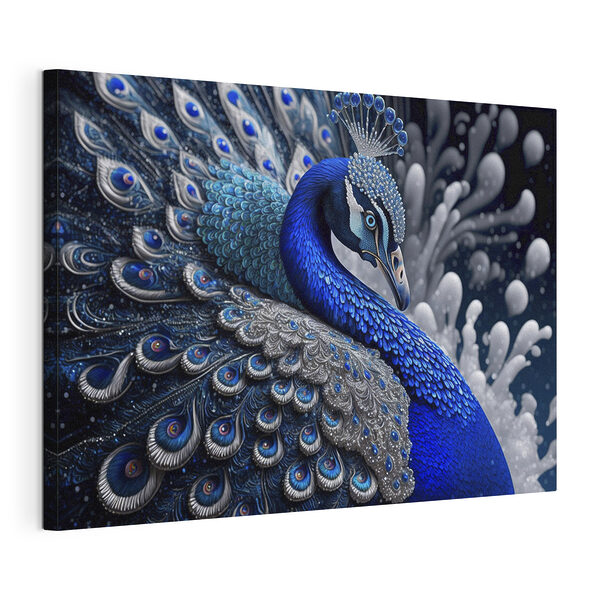Paon bleu et argent Tableaux Paon bleu et argent