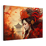 Tableaux Femme aux cheveux longs avec des fleurs rouges dans les cheveux