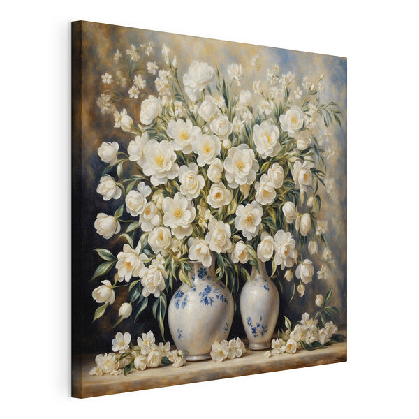 Fleurs blanches dans d'élégants vases bleus Tableaux Fleurs blanches dans d'élégants vases bleus