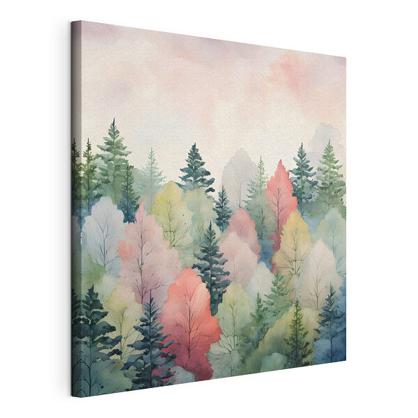 Forêt colorée représentée à l'aquarelle Tableaux Forêt colorée représentée à l'aquarelle