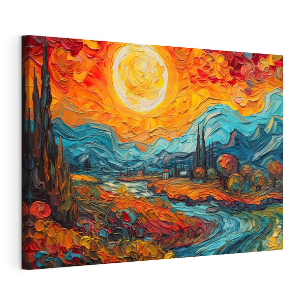 Coucher de soleil vibrant sur un paysage coloré Tableaux Coucher de soleil vibrant sur un paysage coloré