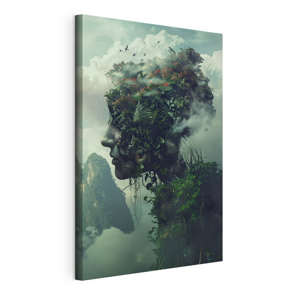 Visage d'une personne avec des plantes et des nuages Tableaux Visage d'une personne avec des plantes et des nuages