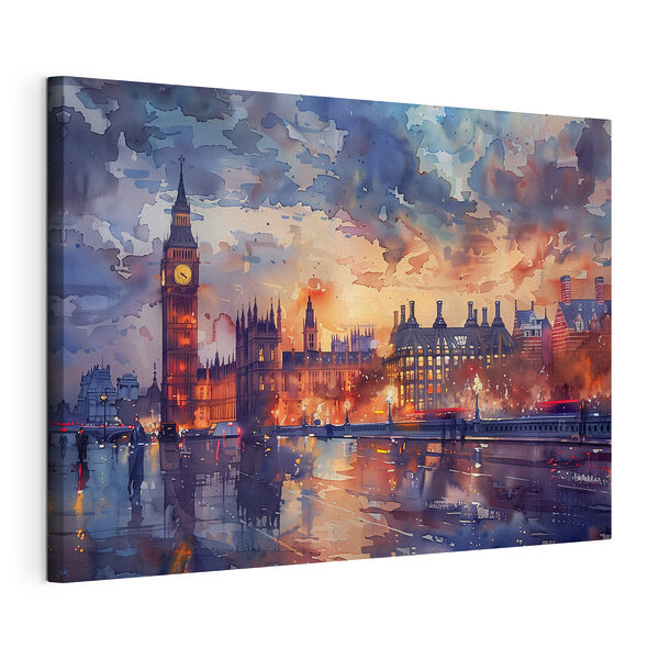 Tableaux Big Ben au crépuscule, scène aquarellée