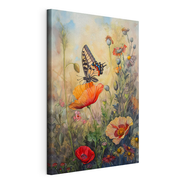 Un papillon se pose sur une fleur éclatante Tableaux Un papillon se pose sur une fleur éclatante